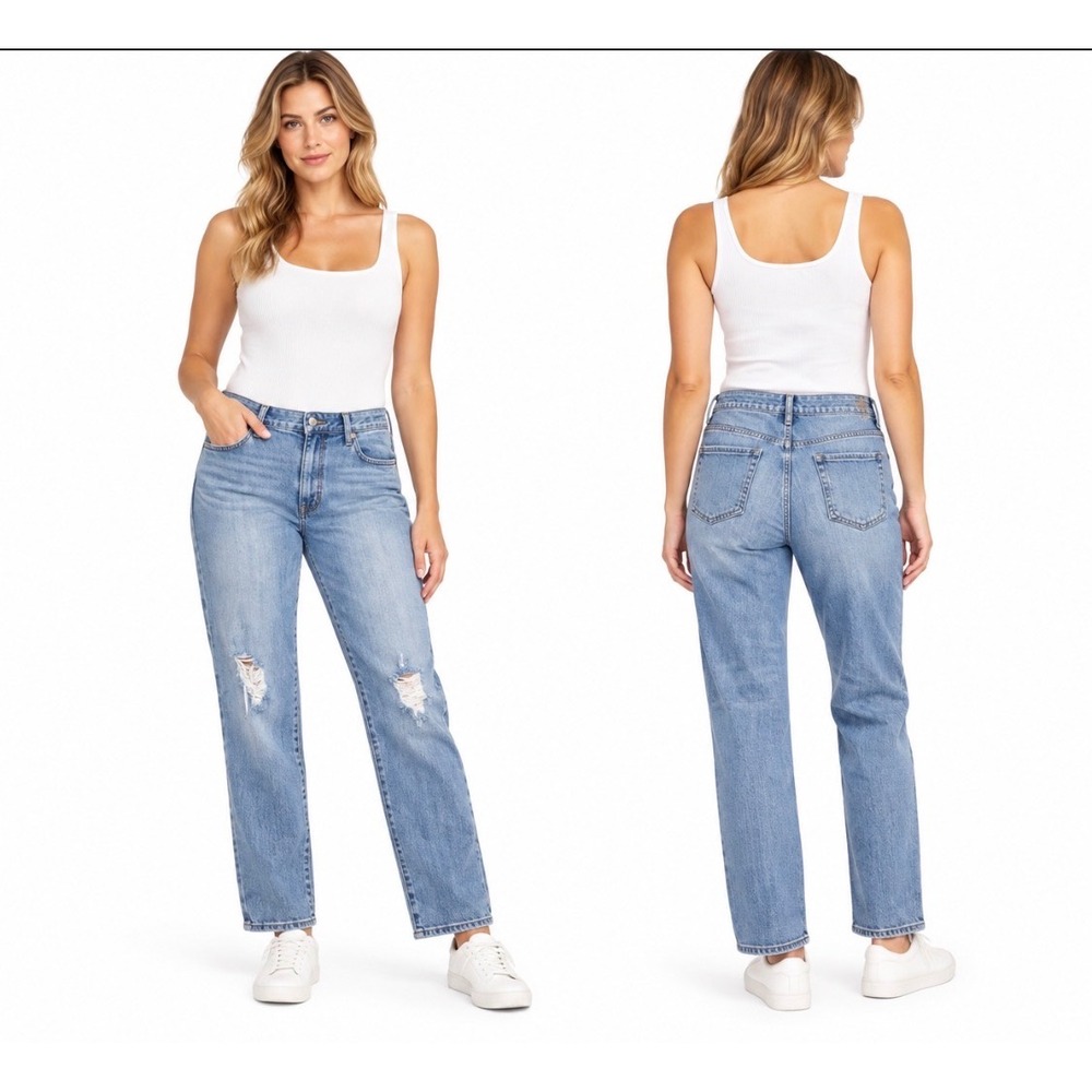 KUT from the Kloth Distressed Straight Leg Jeans Women's Size 12 Blue Thrashed